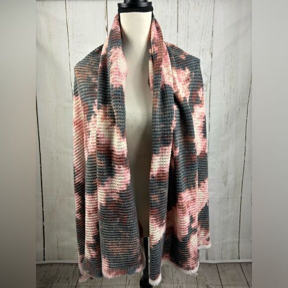 Pink Rust Gray Tie Dye Wrap Warmer Scarf Ribbed Raw Edge - Picture 1 of 8